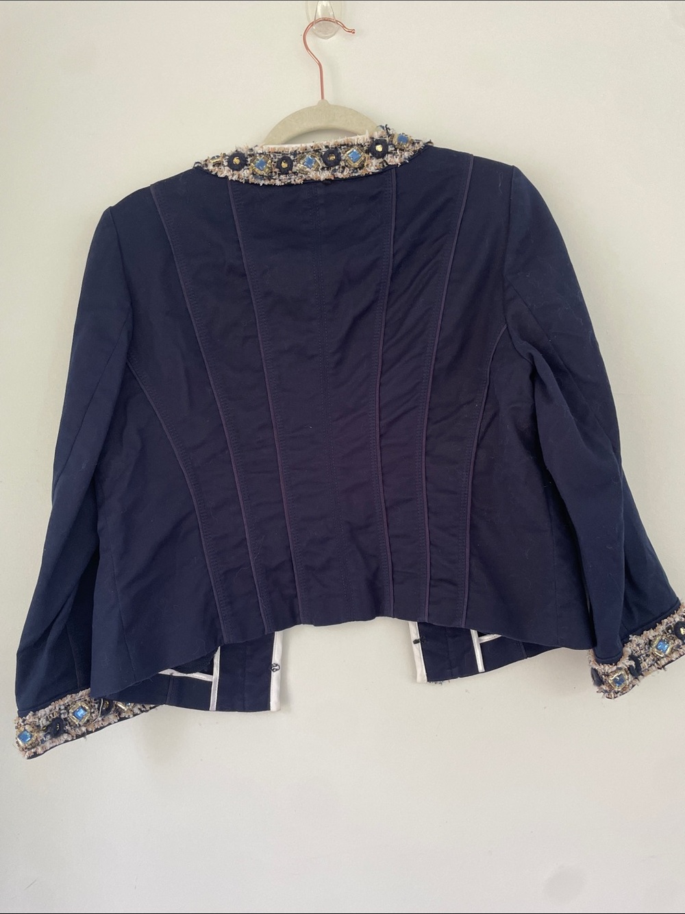 White House Black Market Womens Navy Embellished Open-Front Jacket 10 - Picture 5 of 6